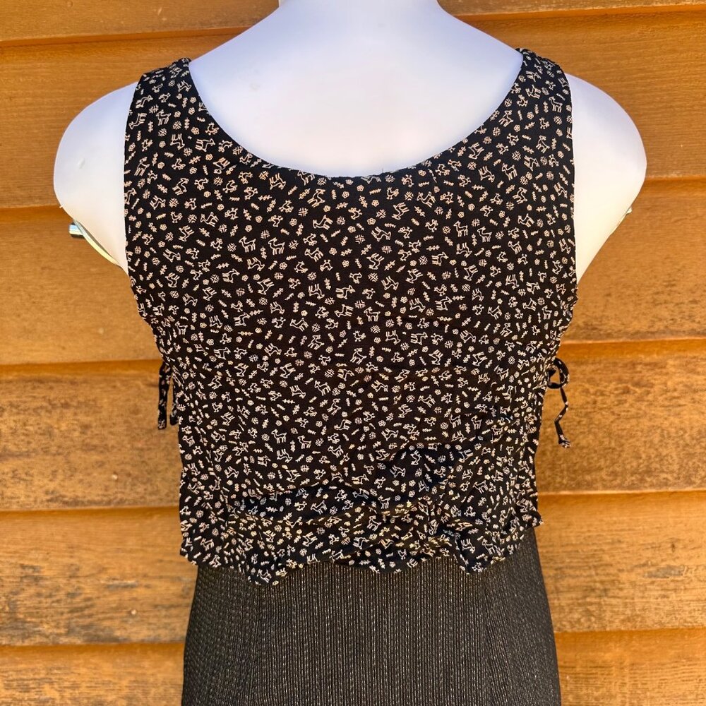 Vintage 90s Carole Little Black Maxi Dress W/ Goat & Chicken Graphic Top Sleevel - Picture 8 of 9